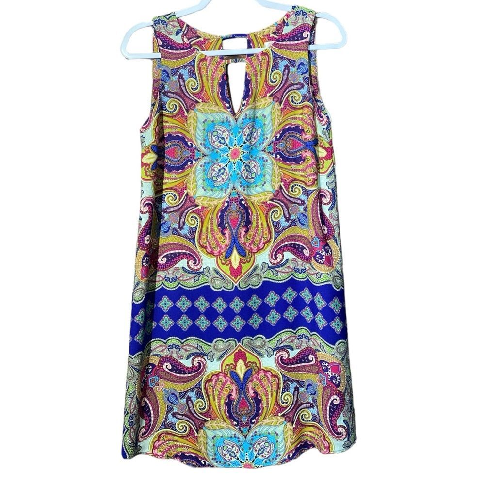 Renee C. Colorful Boho Hippie Mini Dress With Front & Back Keyhole Women's Small